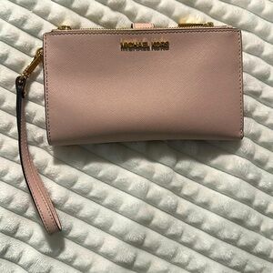 Michael Kors Adele Double Zip Wristlet Travel Pink Jet Set Wallet Purse Bag Mint